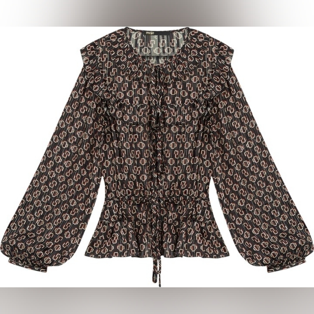 Maje Luzette Metallic Thread Print Silk Blend Boho style Blouse
